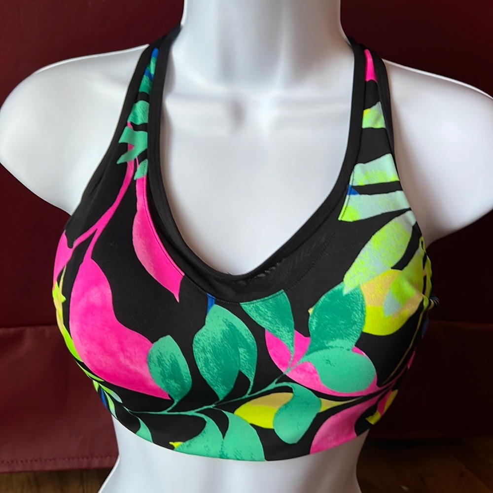 Victoria Secret Pink Active Lightly Lined Wireless Black multi Criss cross Small